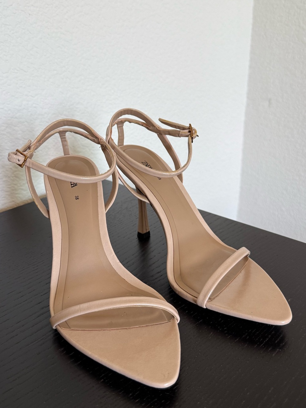 Zara Beige Ankle-Strap Stiletto Sandals